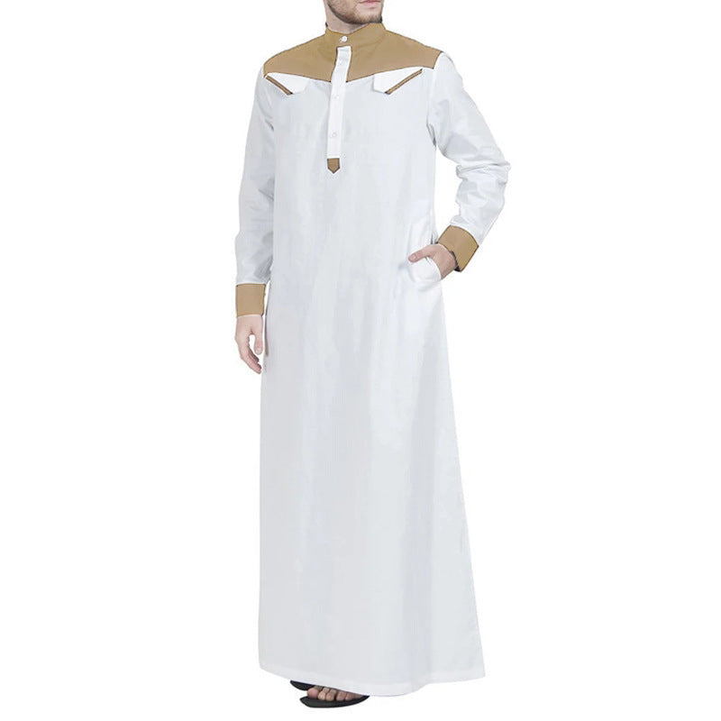 Men's Middle Eastern Ethnic Robe with Color Block Design