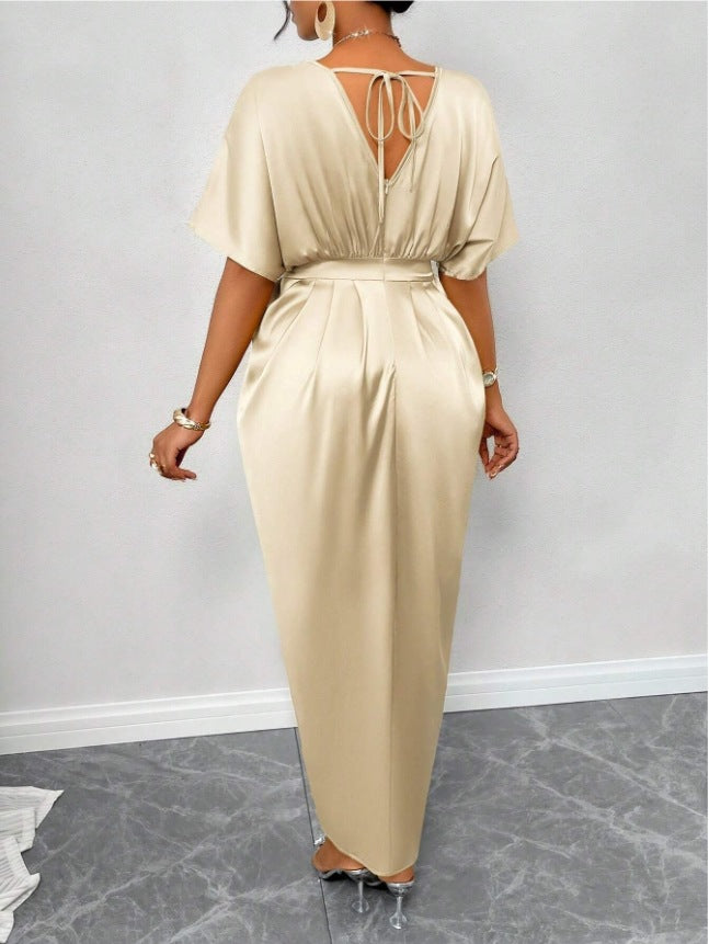 Lace V-neck slit dress