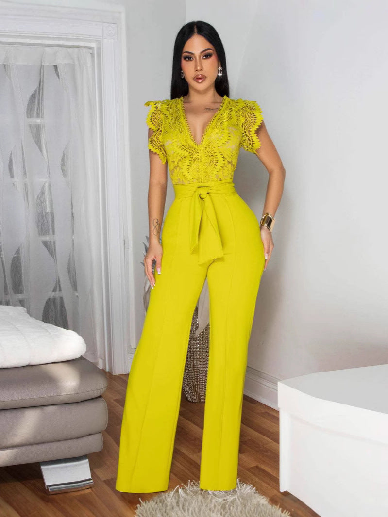 Women's Lace Stitching Sleeveless Jumpsuit