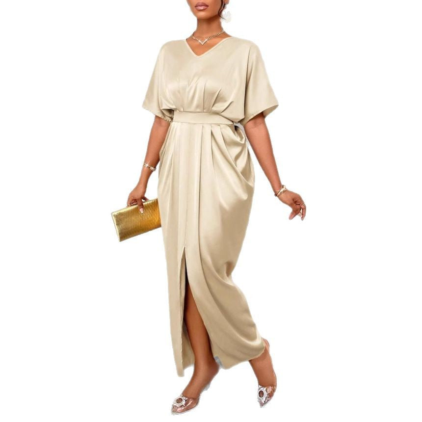 Lace V-neck slit dress