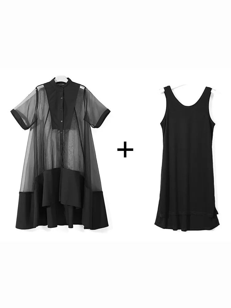 Green vest two-piece dress