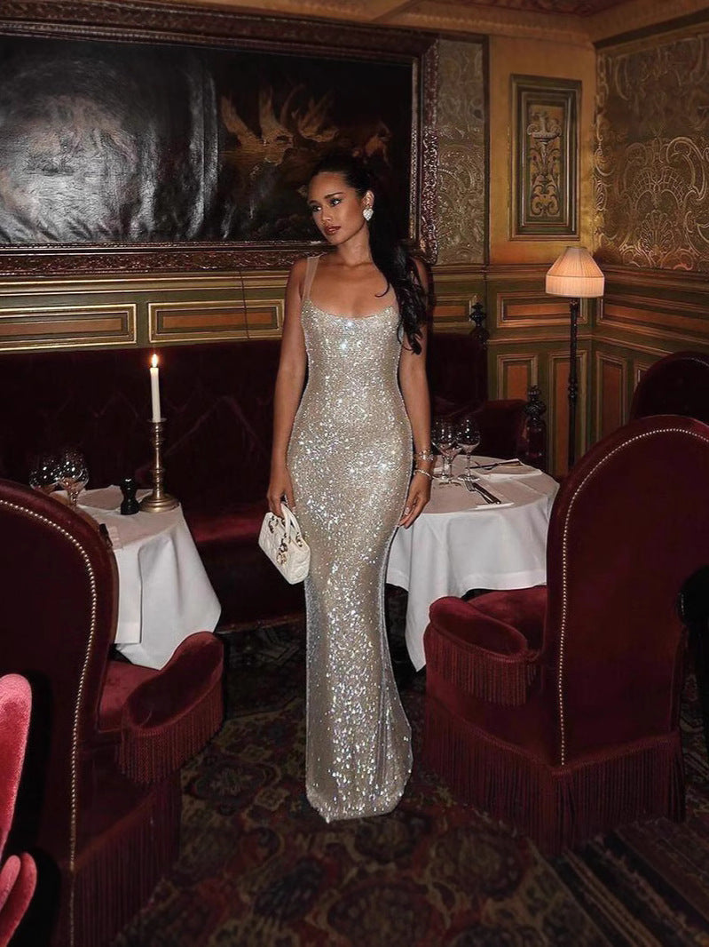 Sparkling Slim Fit Backless Dress