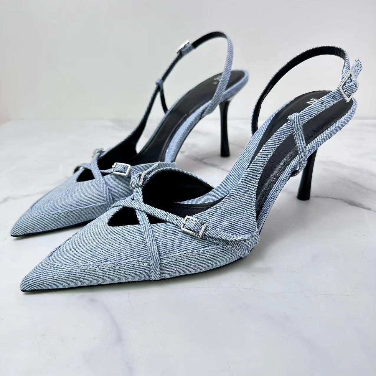 Jeans fabric high-heeled sandals