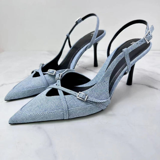 Jeans fabric high-heeled sandals