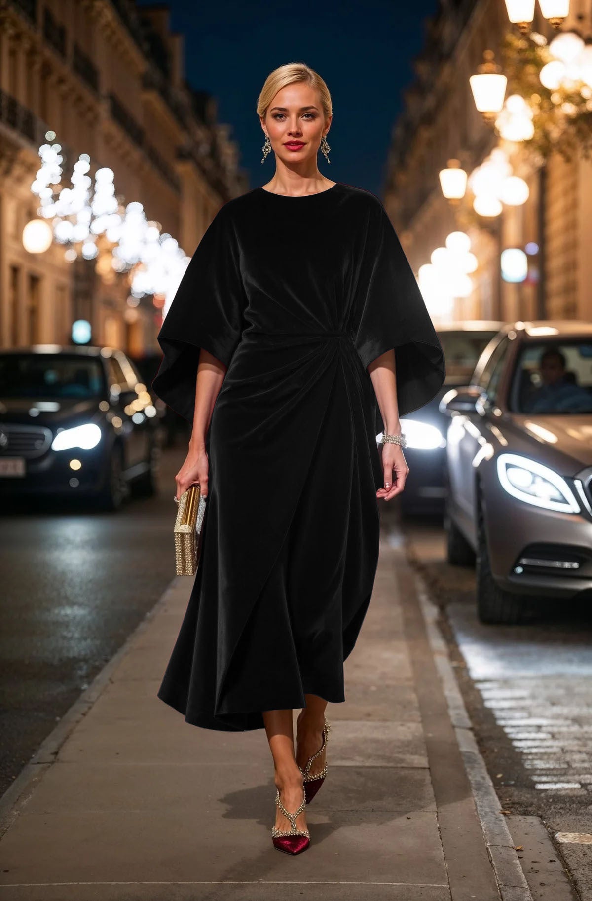 Elegant Velvet Bat Sleeve Dress