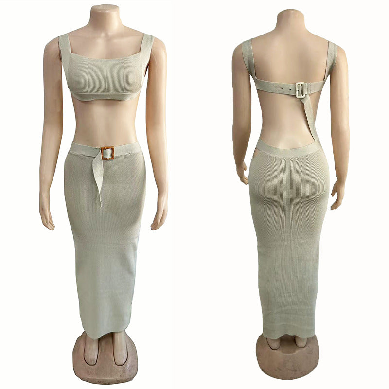 Knitted casual long dress set of two pieces