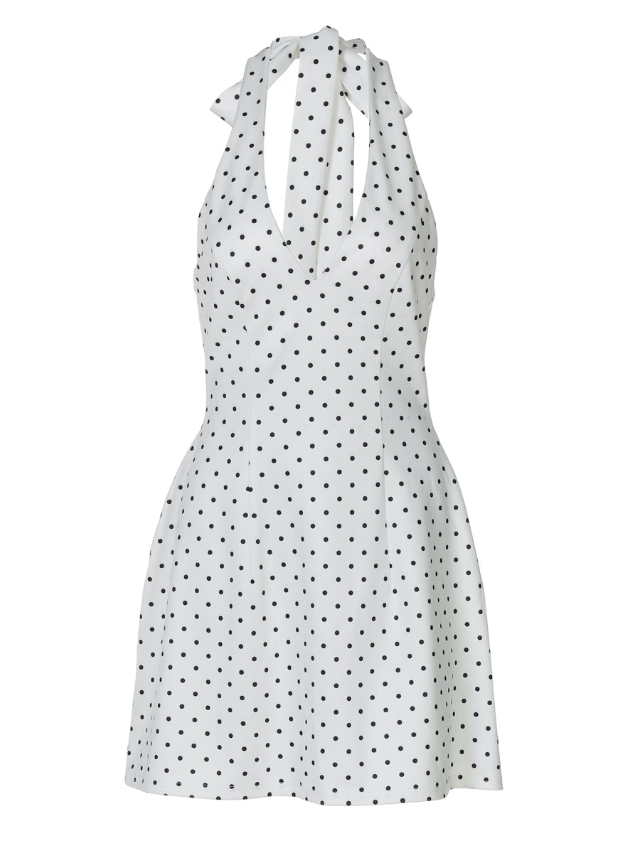 Dot-print off-the-shoulder dress