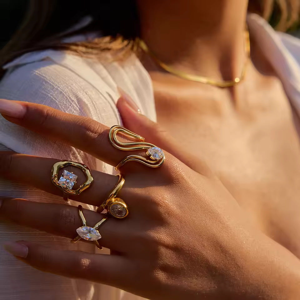 Stainless Steel Zircon Geometric Ring