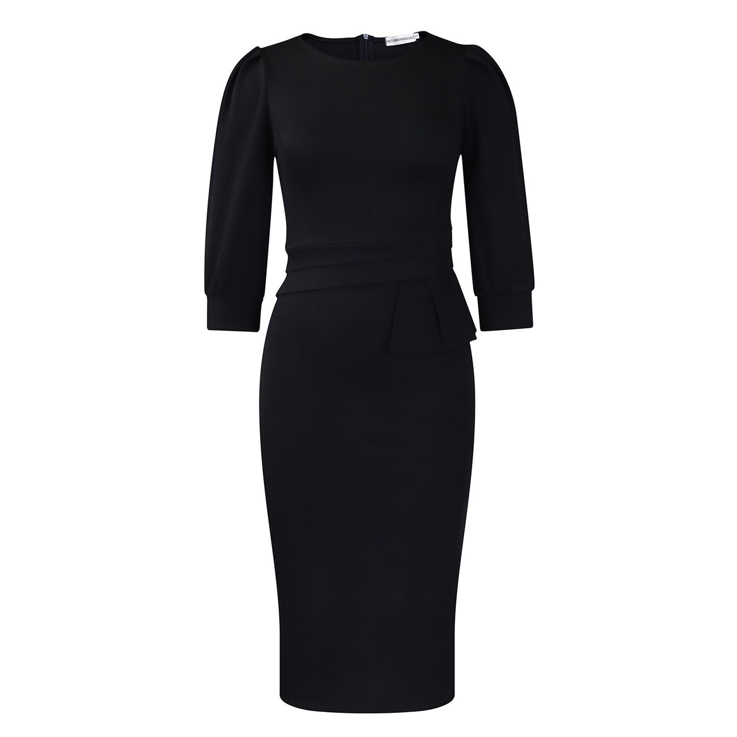 Plus Size Solid Color Round Neck Office Pencil Dress