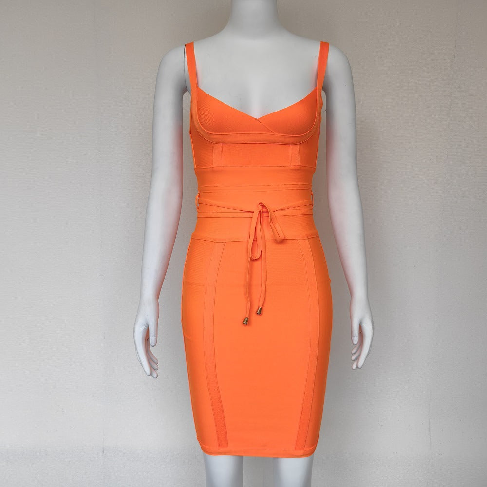 Women's Stretchy Bandage Bodycon Dress with Belt