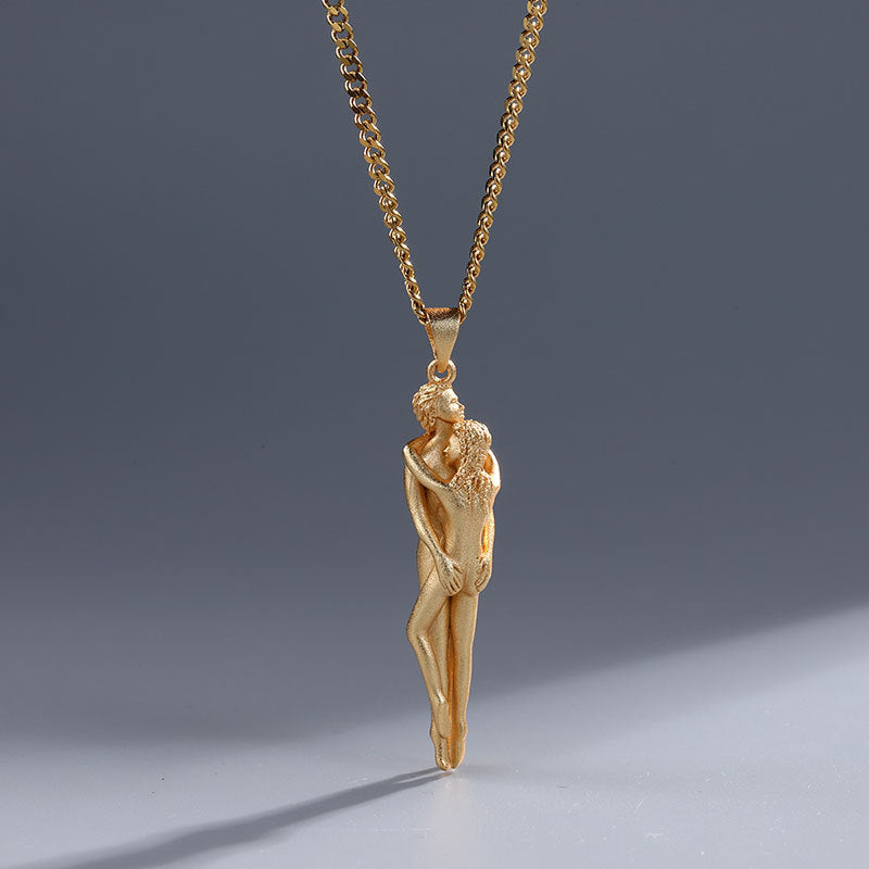 Couple Hug Pendant Necklace in Gold Silver Rose Gold Black