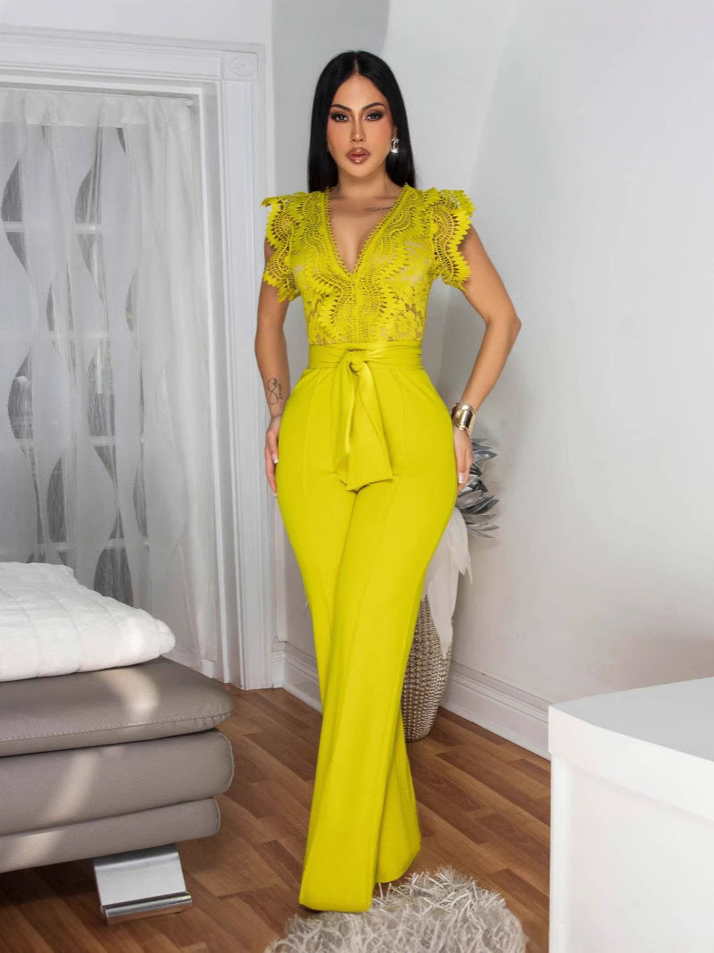 Women's Lace Stitching Sleeveless Jumpsuit