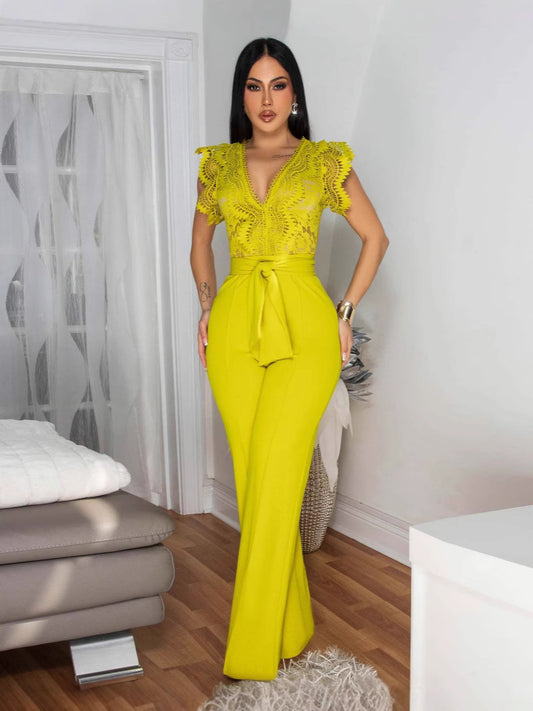 Women's Lace Stitching Sleeveless Jumpsuit