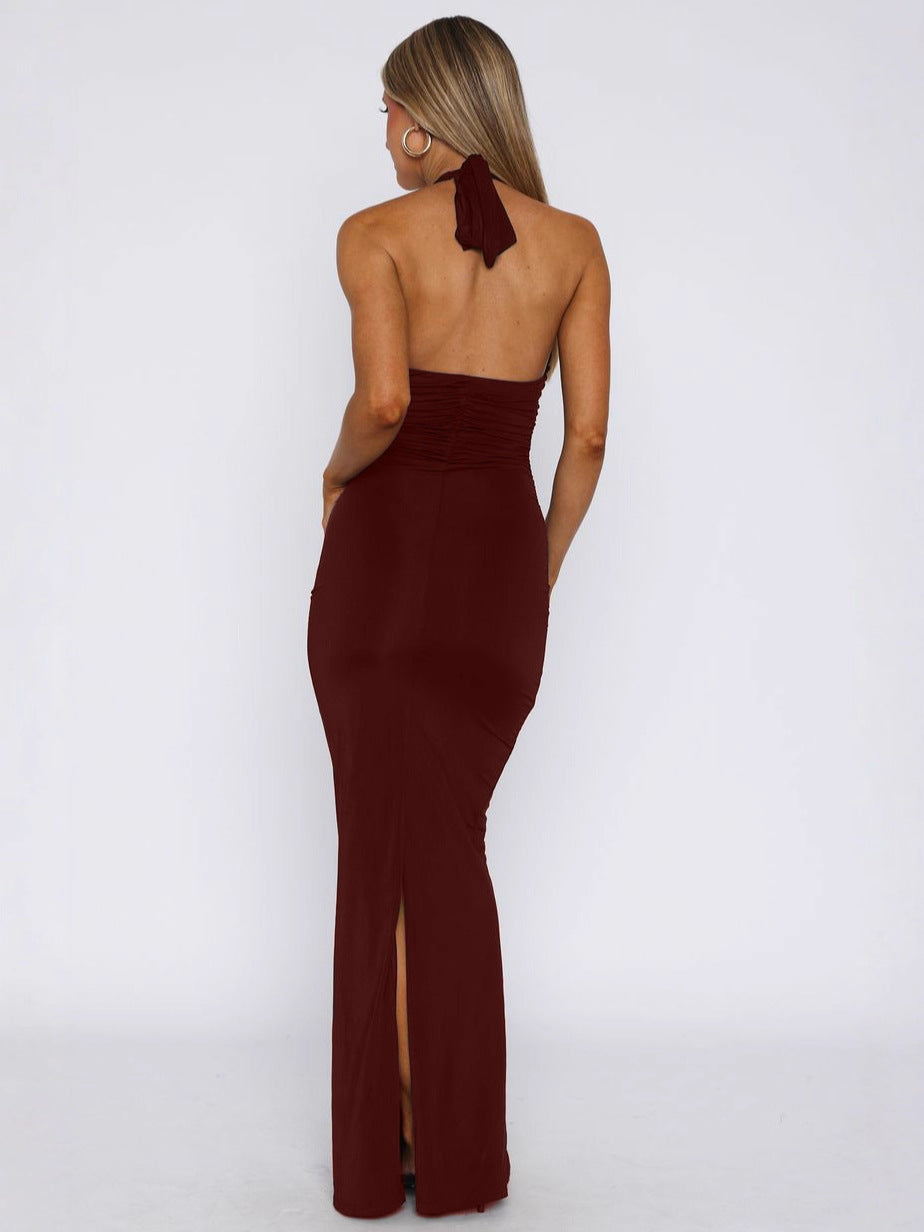 Sleeveless Bodycon Dress with Deep V-Neck and Slit