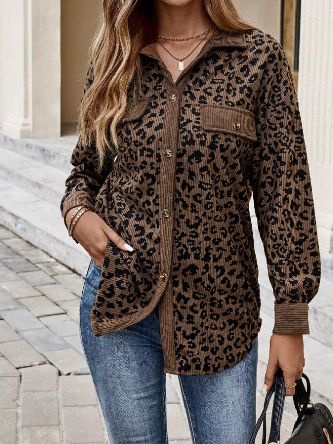 Women's Elegant Leopard Print Shirt Jacket