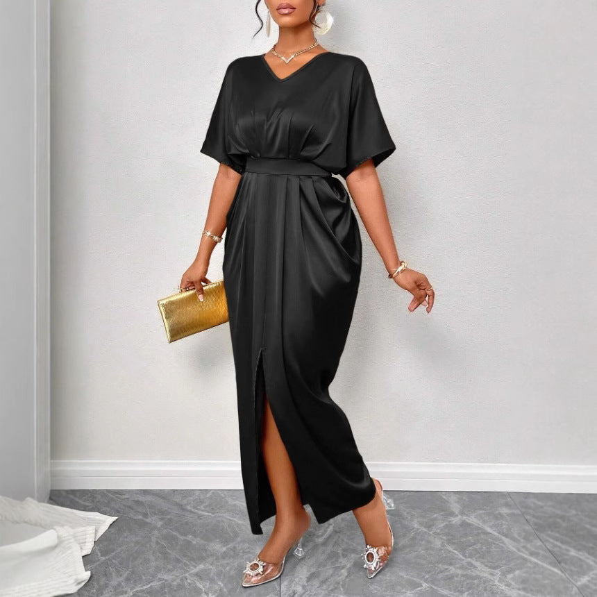 Lace V-neck slit dress