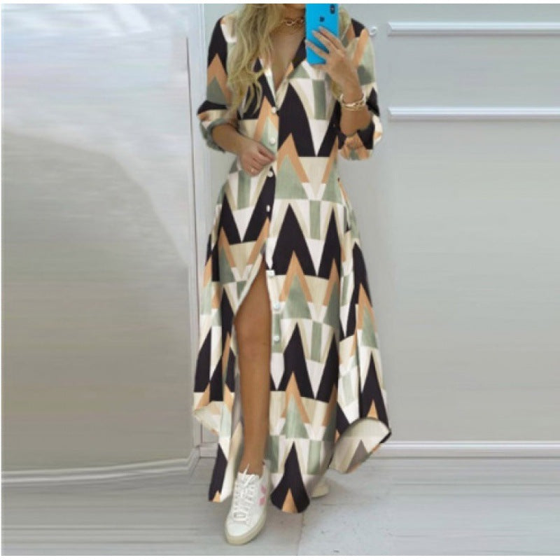 Fashion Printed Long Sleeve Shirt Dress