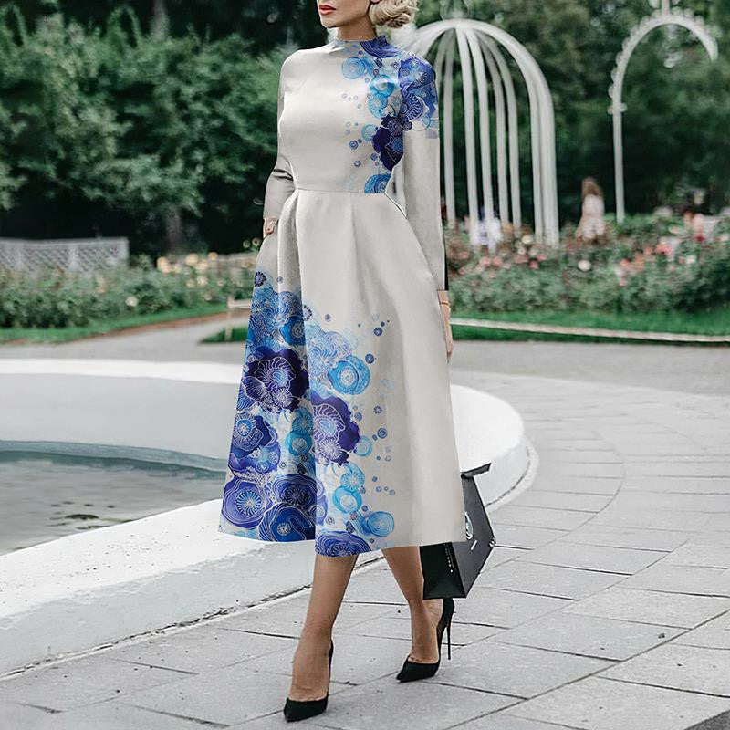 Long Sleeve V-Neck A-Line Maxi Dress for Women