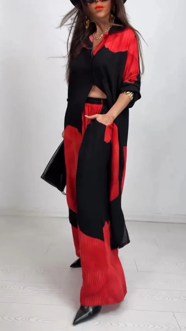 Women's Printed Cardigan and Pants Casual Suit