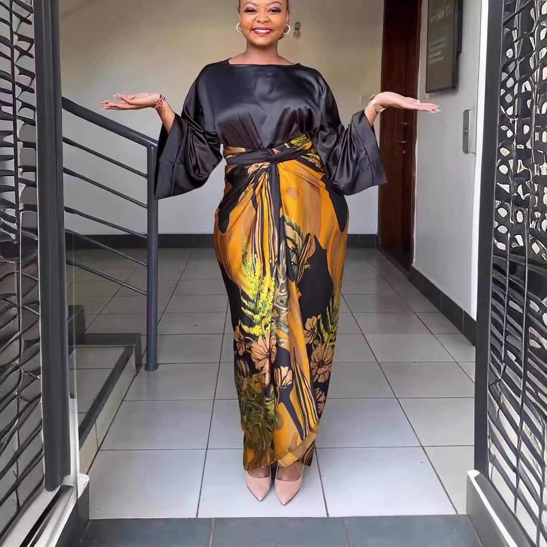 Fashionable strap-printed dress