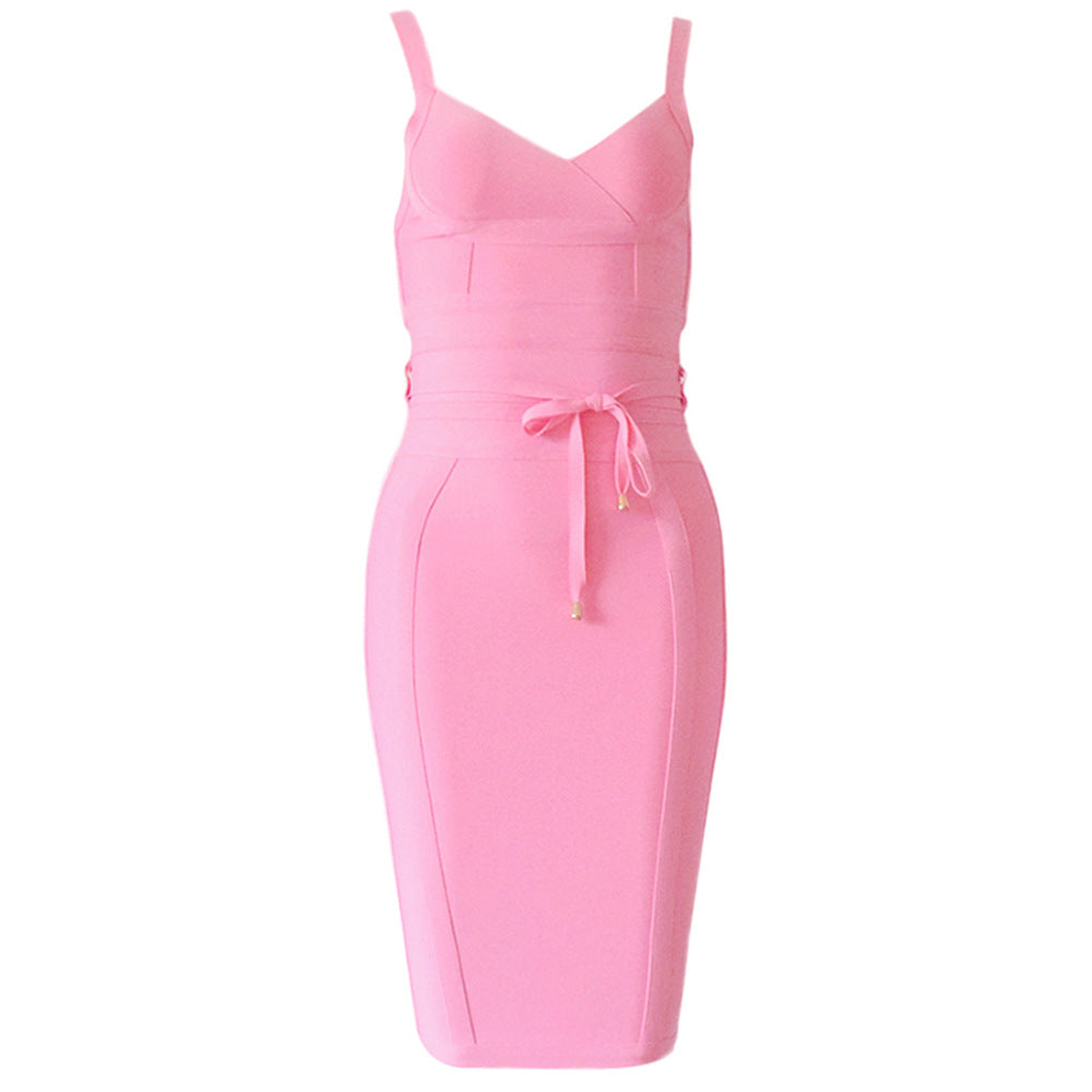 Women's Stretchy Bandage Bodycon Dress with Belt