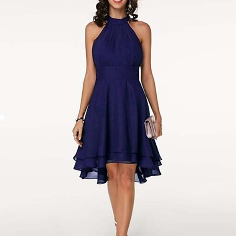 Double Layer Ruffled Sleeveless Chiffon Dress