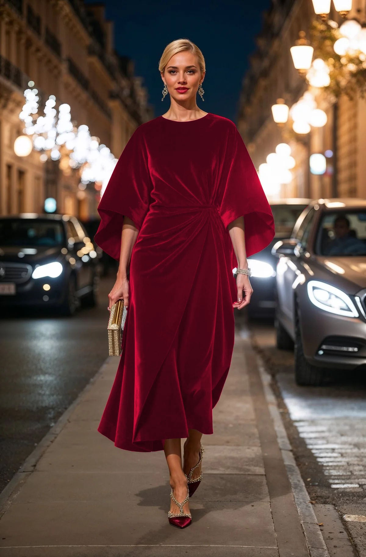 Elegant Velvet Bat Sleeve Dress