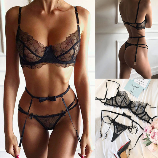 Black Lace Three-Point Lingerie Set