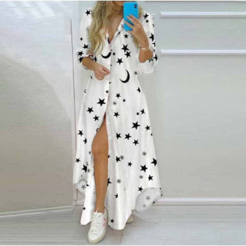 Fashion Printed Long Sleeve Shirt Dress
