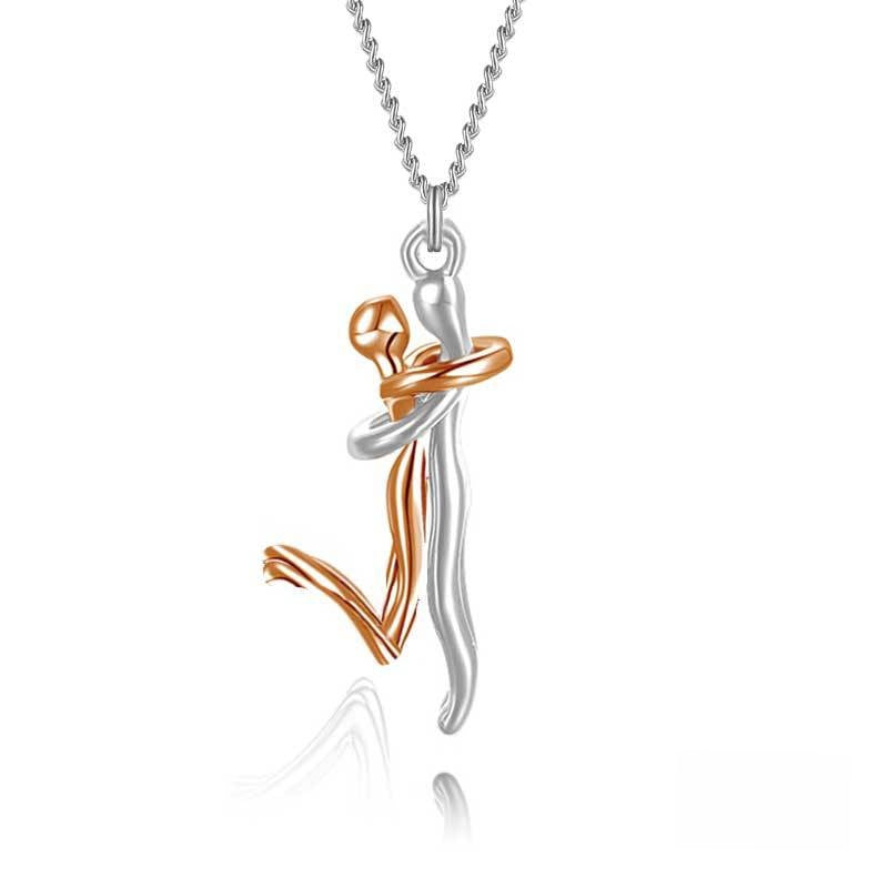 Couple Hug Pendant Necklace in Gold Silver Rose Gold Black