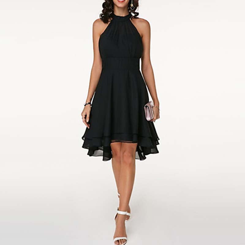 Double Layer Ruffled Sleeveless Chiffon Dress