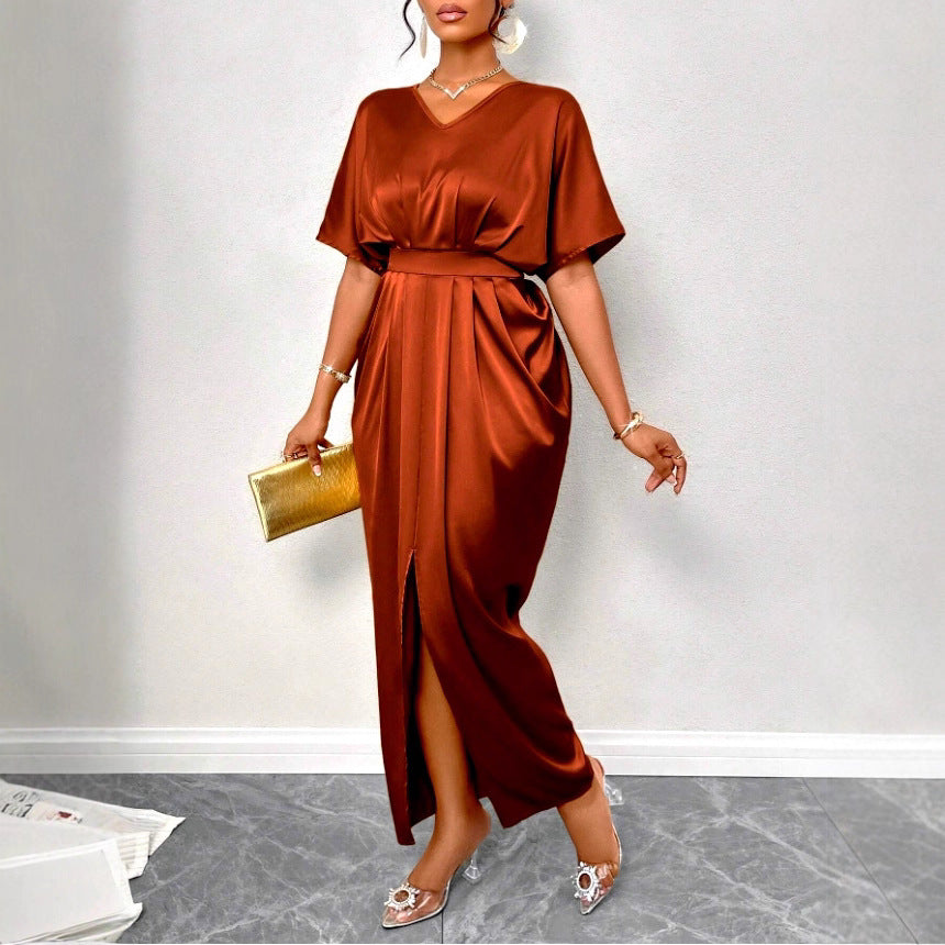 Lace V-neck slit dress