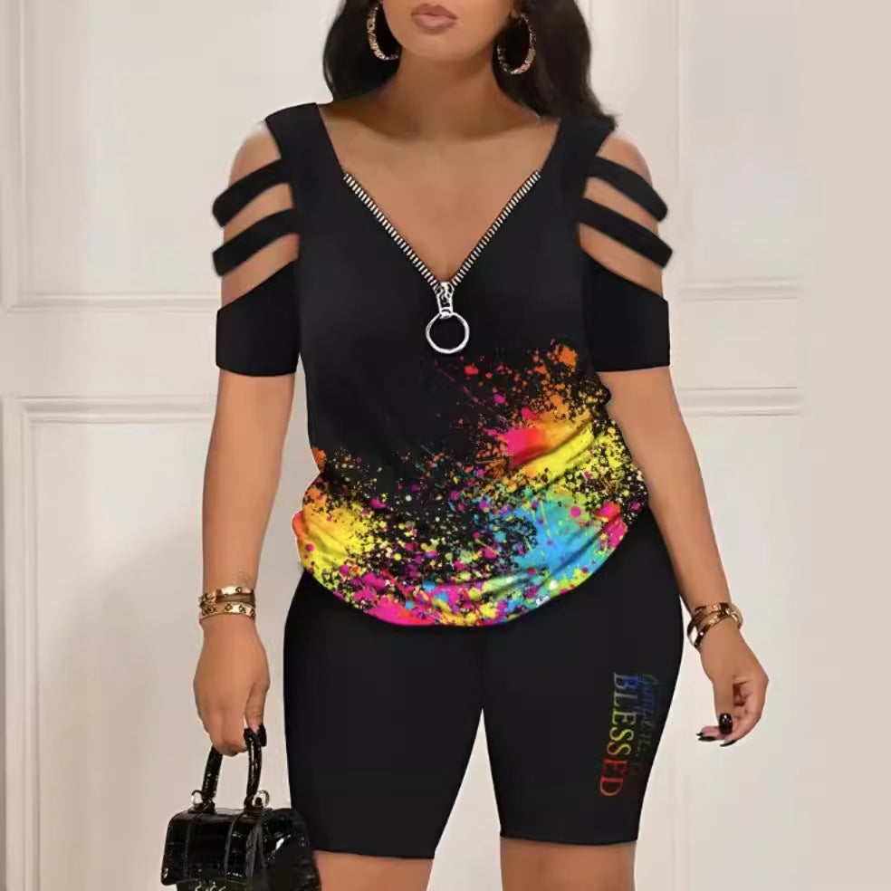 Women's Geometric Print Short Sleeve Pajama Set