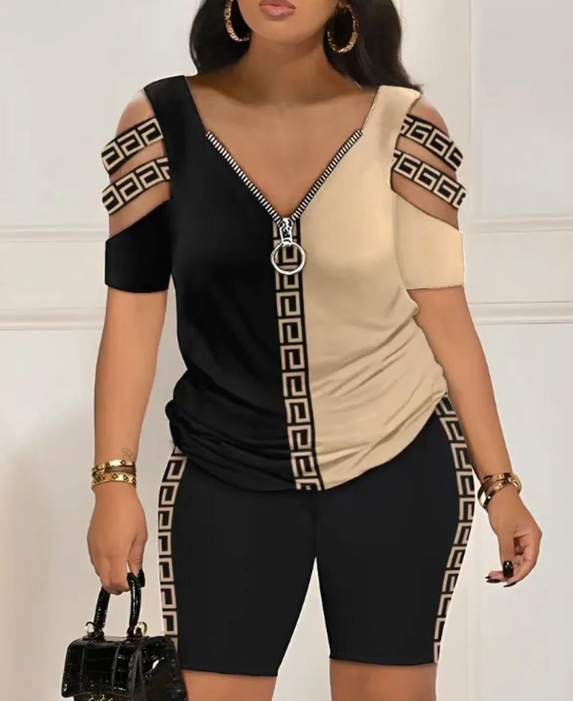 Women's Geometric Print Short Sleeve Pajama Set