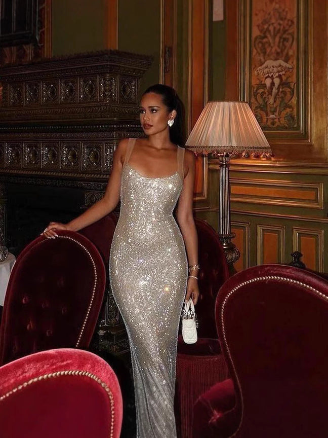 Sparkling Slim Fit Backless Dress