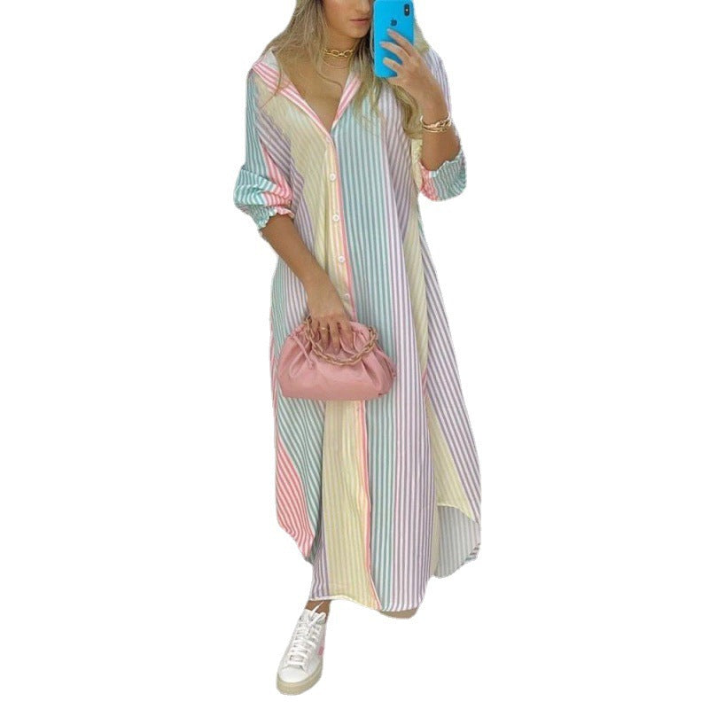 Fashion Printed Long Sleeve Shirt Dress