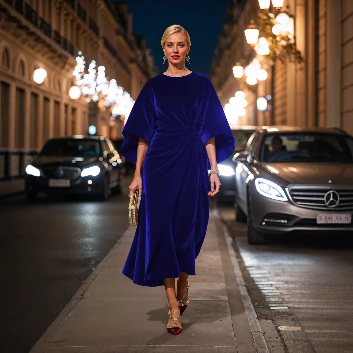 Elegant Velvet Bat Sleeve Dress