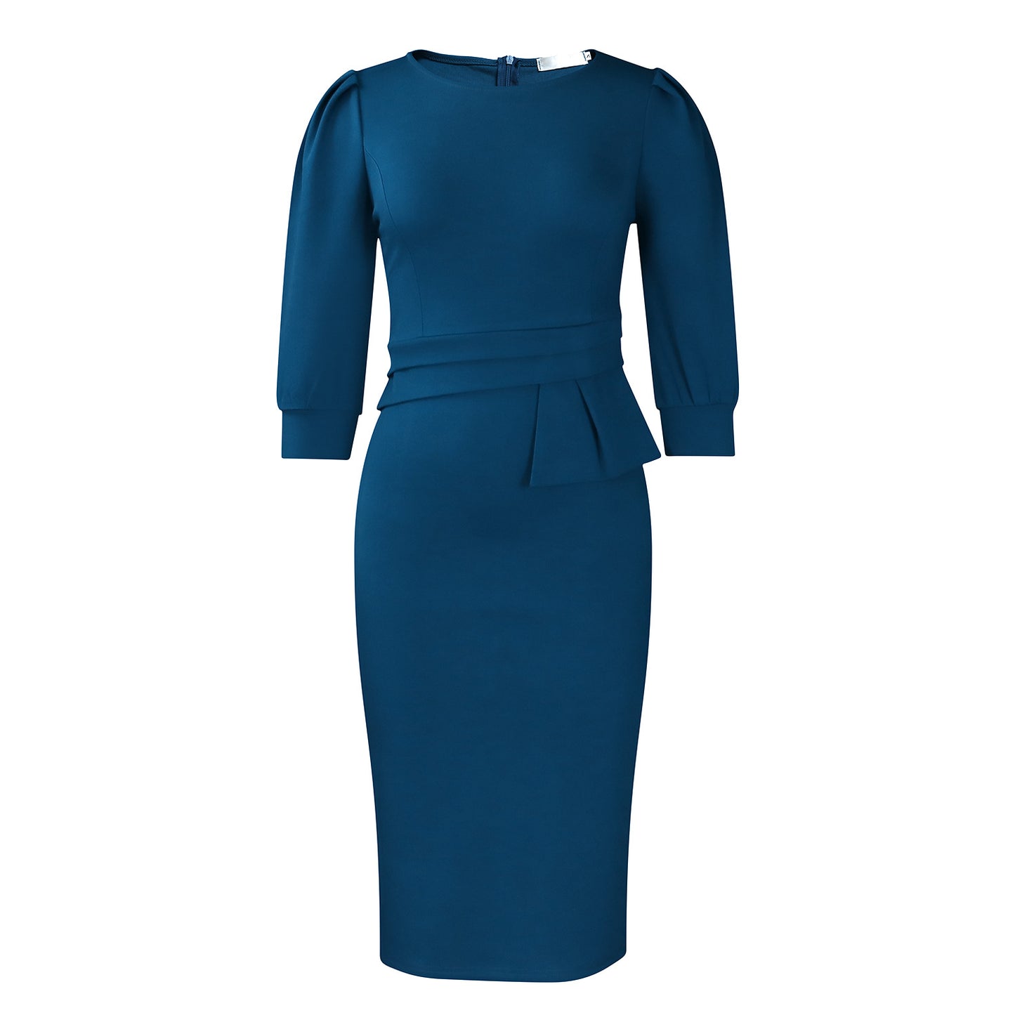 Plus Size Solid Color Round Neck Office Pencil Dress