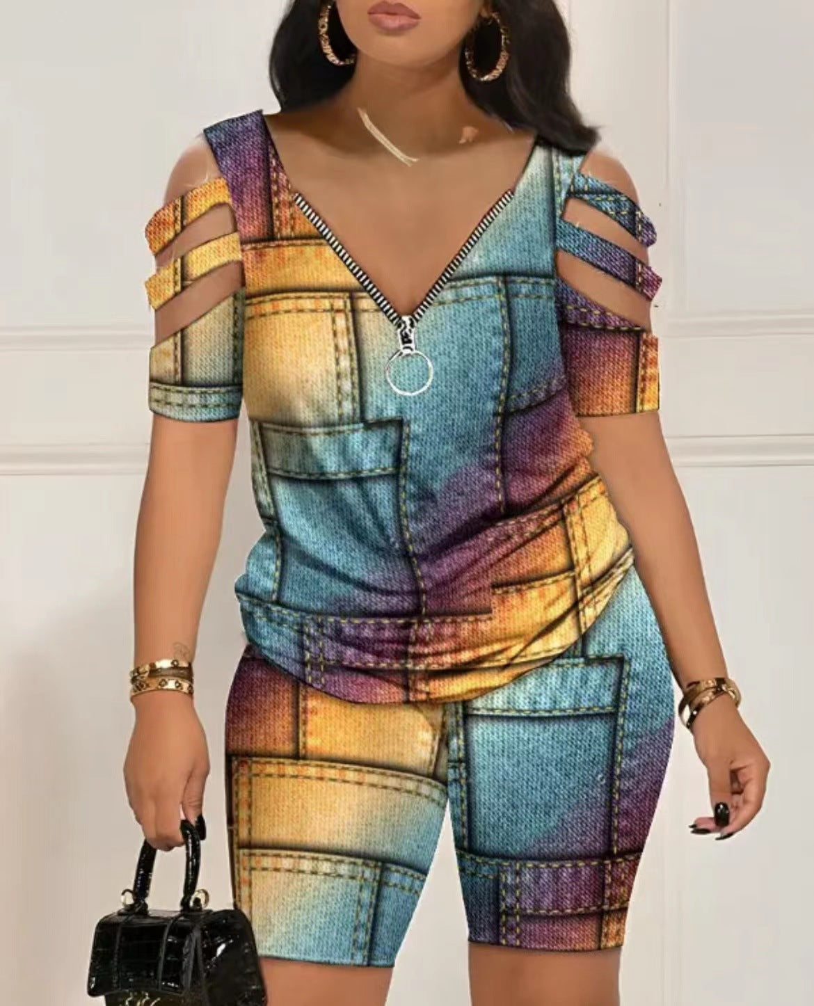 Women's Geometric Print Short Sleeve Pajama Set