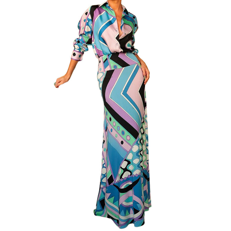 Women's Printed Shirt and Bodycon Skirt Set