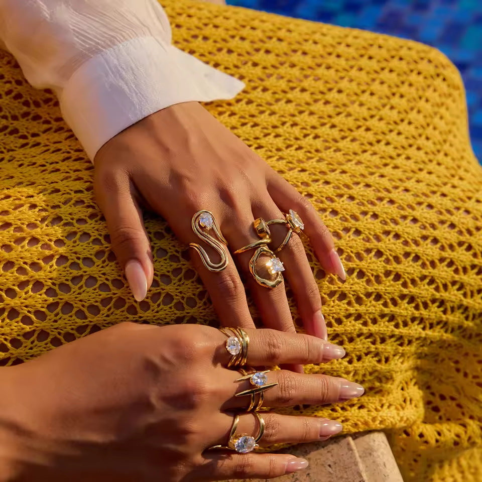 Stainless Steel Zircon Geometric Ring