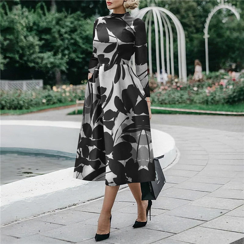 Long Sleeve V-Neck A-Line Maxi Dress for Women