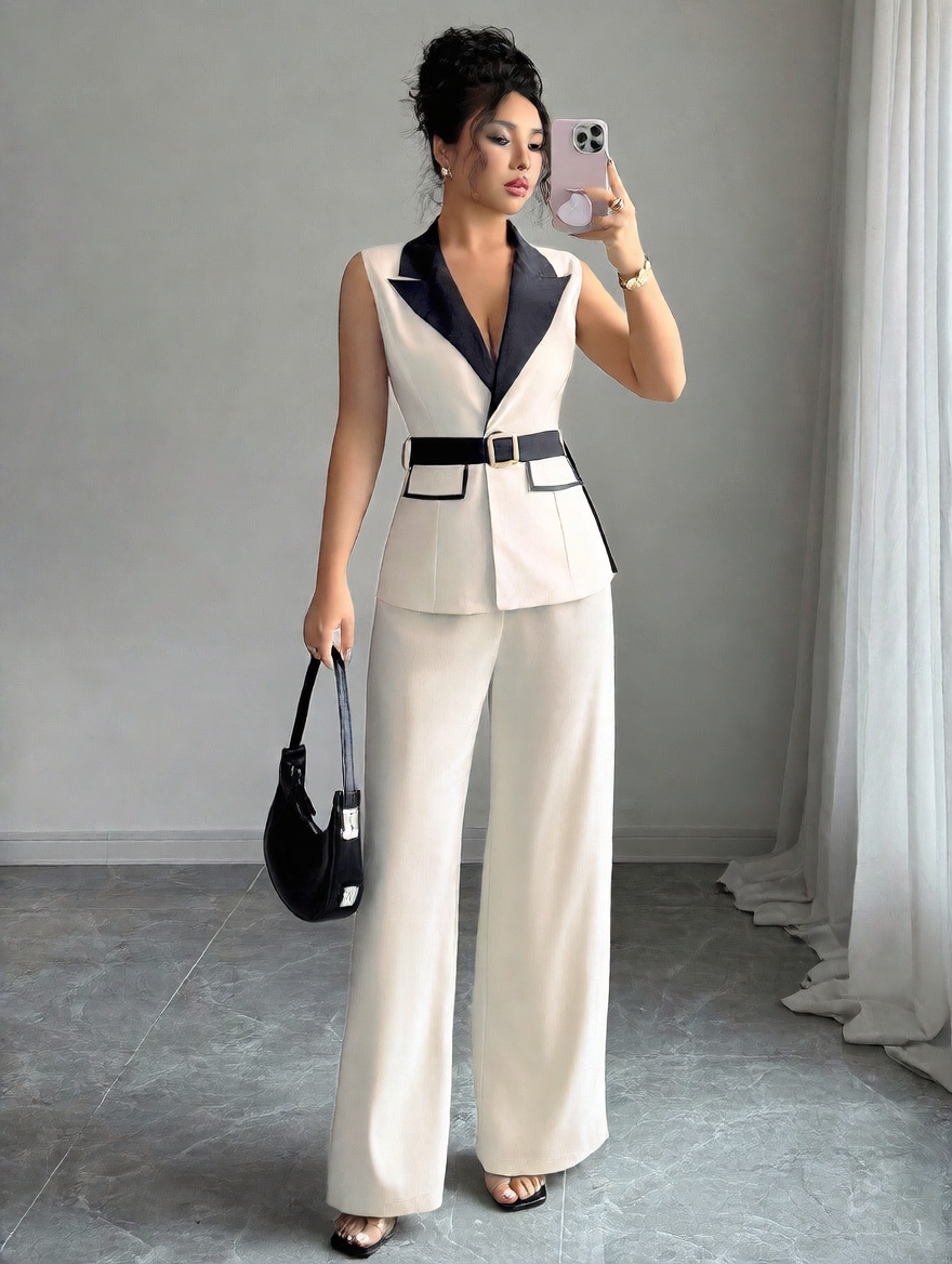 Elegant Women Vest and Pants Set