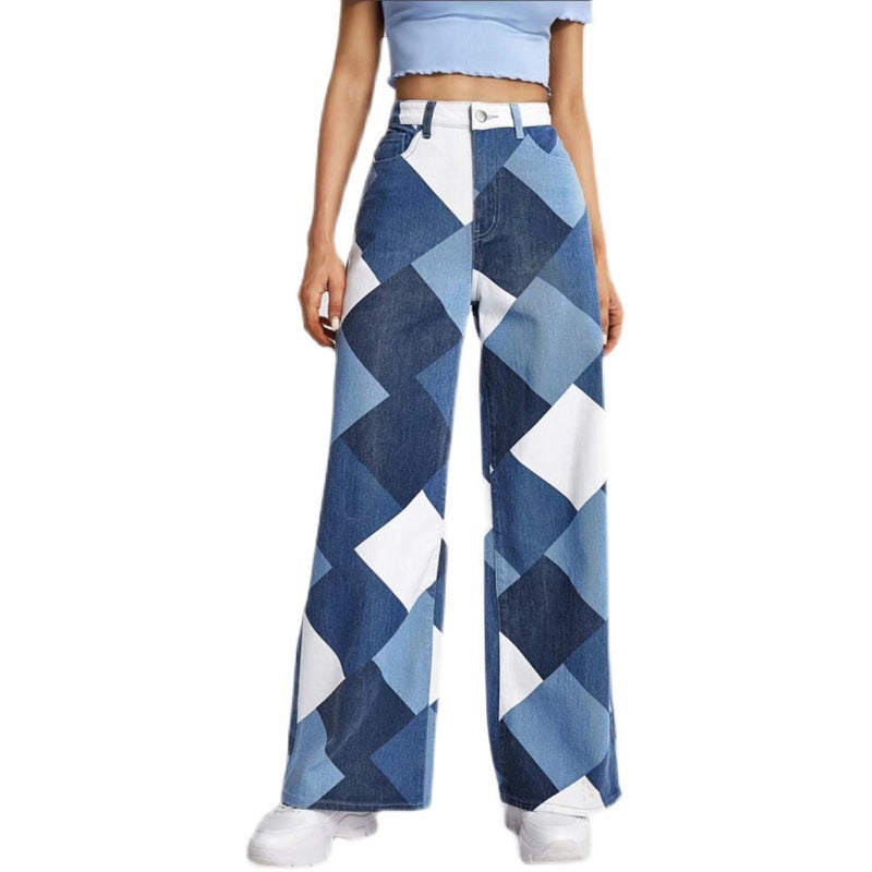 Relaxing high-waisted long straight-cut printed pants
