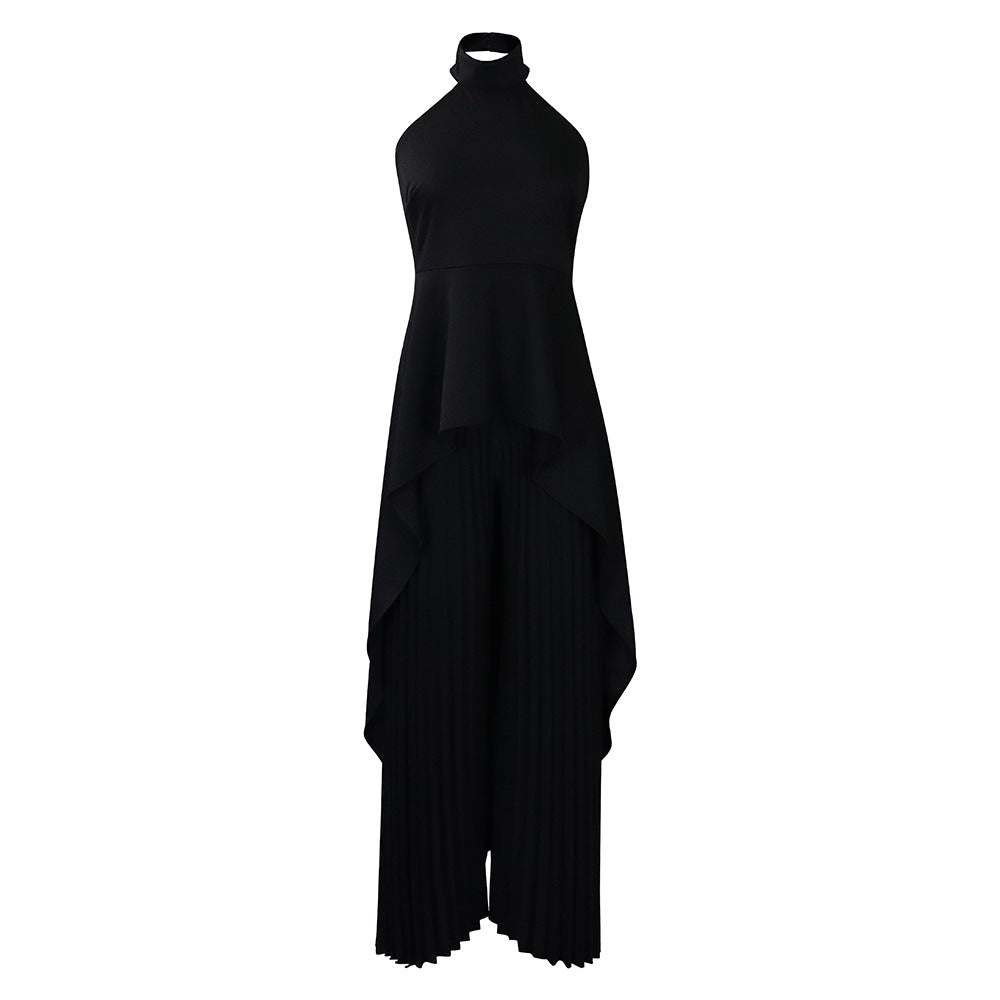 Backless Top Pleated Wide Leg Pants Suit