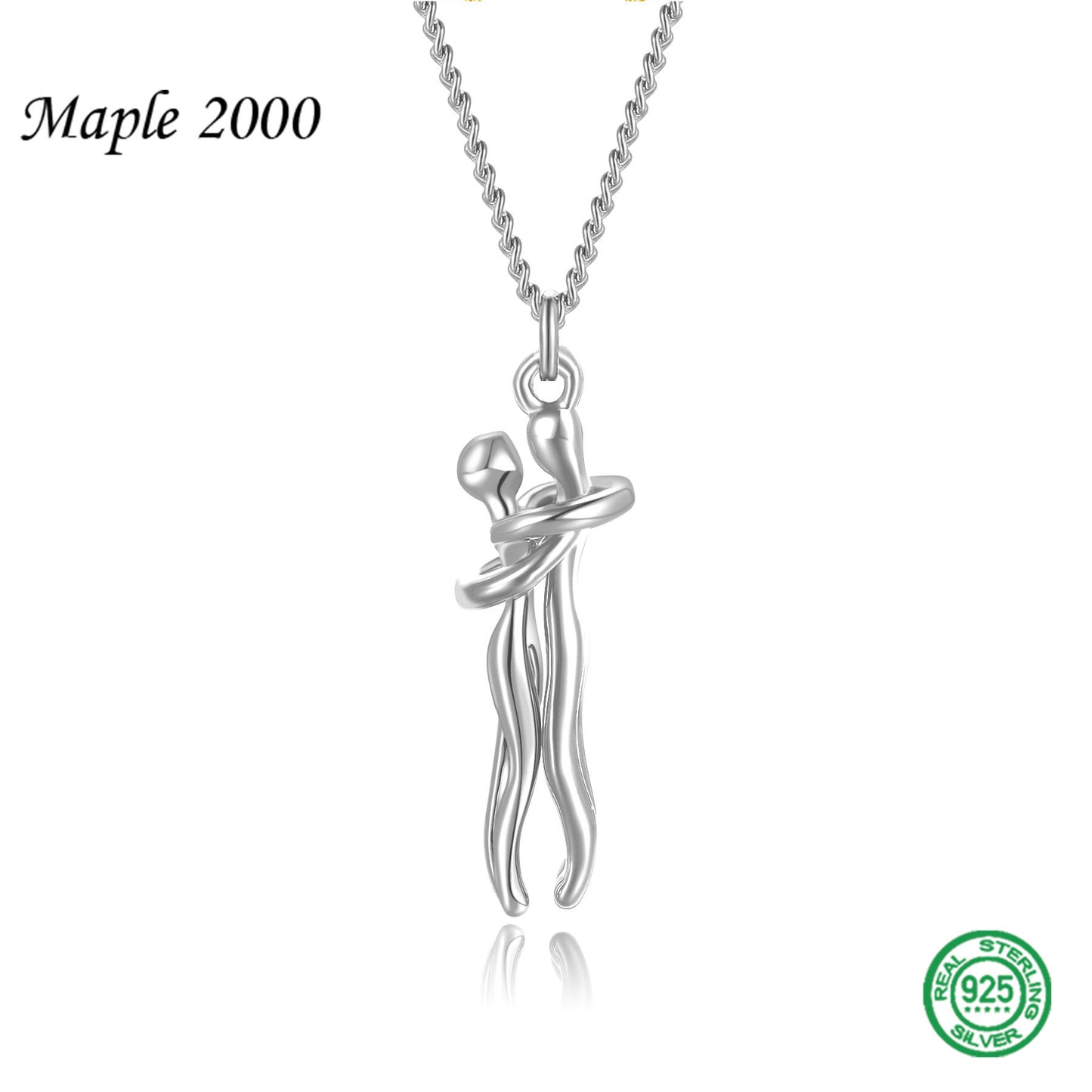 Couple Hug Pendant Necklace in Gold Silver Rose Gold Black