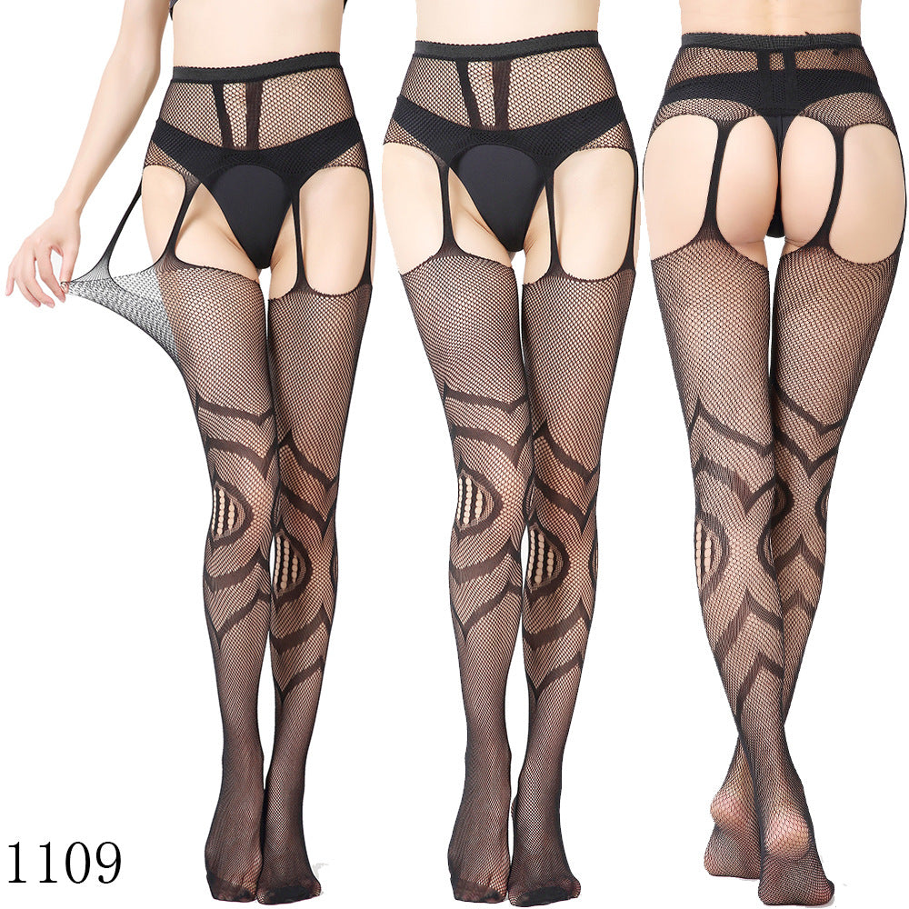 Elastic Fishnet Stockings with Garter