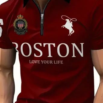 Men's casual, versatile, lightweight and fashionable zipper POLO shirt