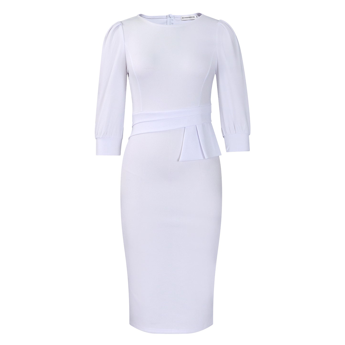 Plus Size Solid Color Round Neck Office Pencil Dress