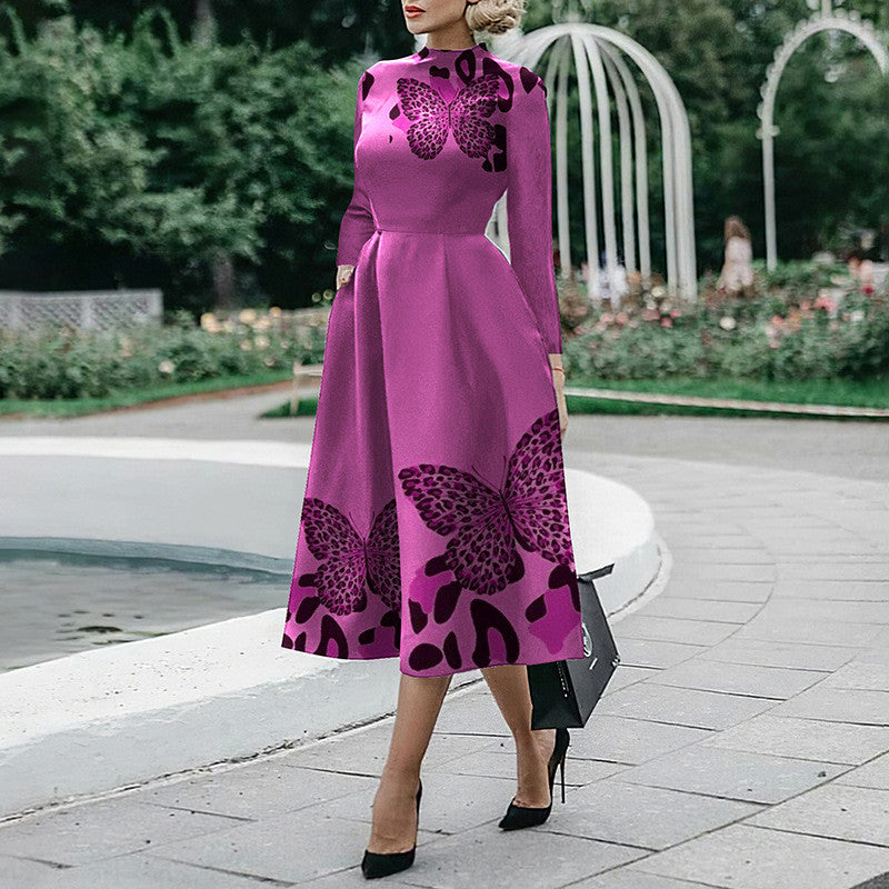 Long Sleeve V-Neck A-Line Maxi Dress for Women